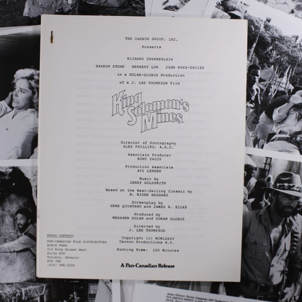 1985 King Solomons Mines Movie press kit + 6 photo sheets, Richard Chamberlain,